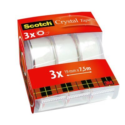 Scotch® Crystal Klebeband Caddy Pack, 3 Rollen in Handabrollern, 19 mm x 7,5 m