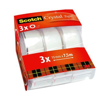 Scotch® Crystal Klebeband, 19 mm x 7.5 m, 3 Rollen + Handabroller