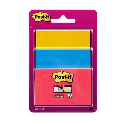 Post-it® Super Sticky Notes, Verschiedene Farben und Größen, 3 x 45 Blatt