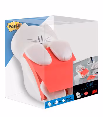 Post-it® Z-Notes Dispenser, Katze, Weiß + Post-it® Super Sticky Z-Notes, Pink, 76 mm x 76 mm, 90 Blatt