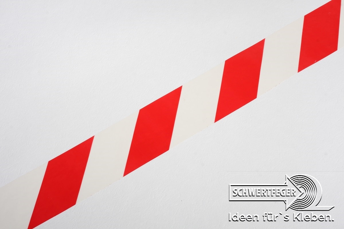 PVC-Klebeband SPADA Gefahrenmarkierungsband rot / weiß schraffiert rechtsweisend 50 mm x 66 m lang