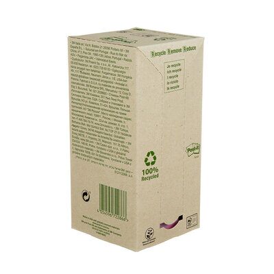 Post-it® Recycling Notes 654-1RPT, 76 x 76 mm, verschiedene Farben, 16 Blöcke à 100 Blatt