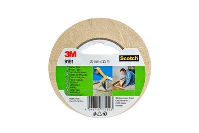 3M™ Doppelseitiges Klebeband 9191, Weiß, 50 mm x 25 m, 0.26 mm, Blister