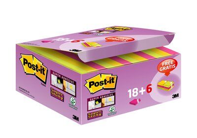 Post-it® Super Sticky Notes, farbig, 47.6 mm x 47.6 mm, 24 x 90 Blatt