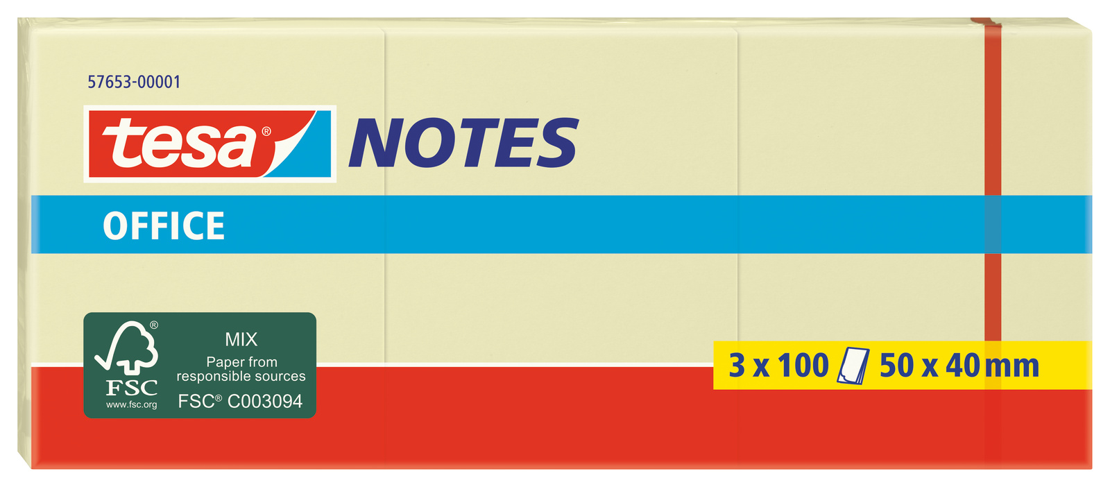 tesa 57653 Office Notes, 3 x 50mm x 40mm, gelb
