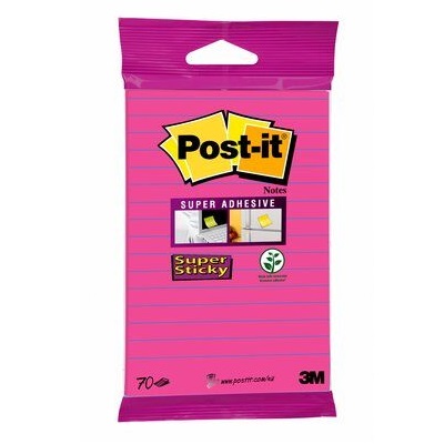 Post-it® Super Sticky Notes 6870SLF, 1 Block à 70 Blatt, ultrapink, 102 x 152 mm, liniert, hakenfähig, PEFC zertifiziert