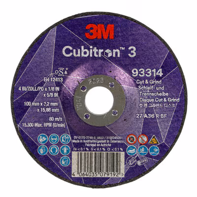 3M™ Cubitron™ 3 Cut and Grind Schruppscheibe, 93314, 36+, T27, 100 mm x 3,2 mm x 15,88 mm, EN
